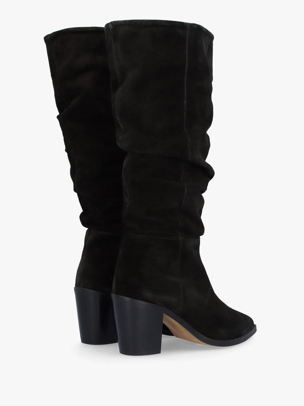 Arcola Black Suede Ruched Knee Boots