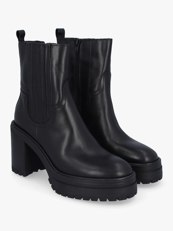 Bolton Black Leather Platform Block Heel Chelsea Boots