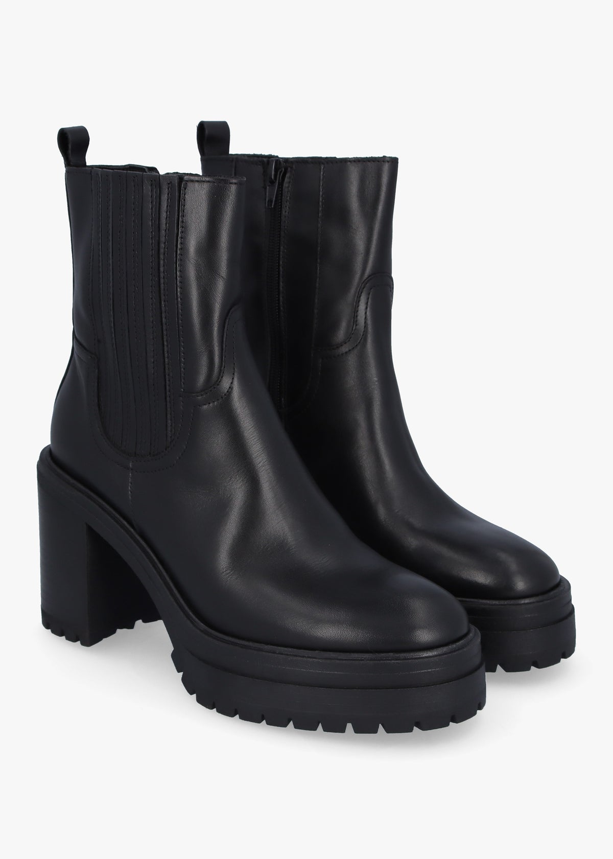 Bolton Black Leather Platform Block Heel Chelsea Boots
