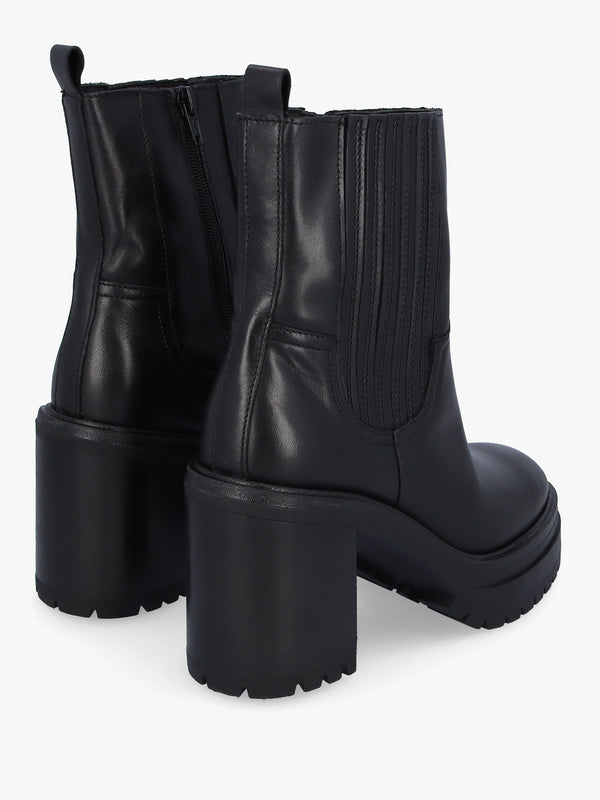 Bolton Black Leather Platform Block Heel Chelsea Boots