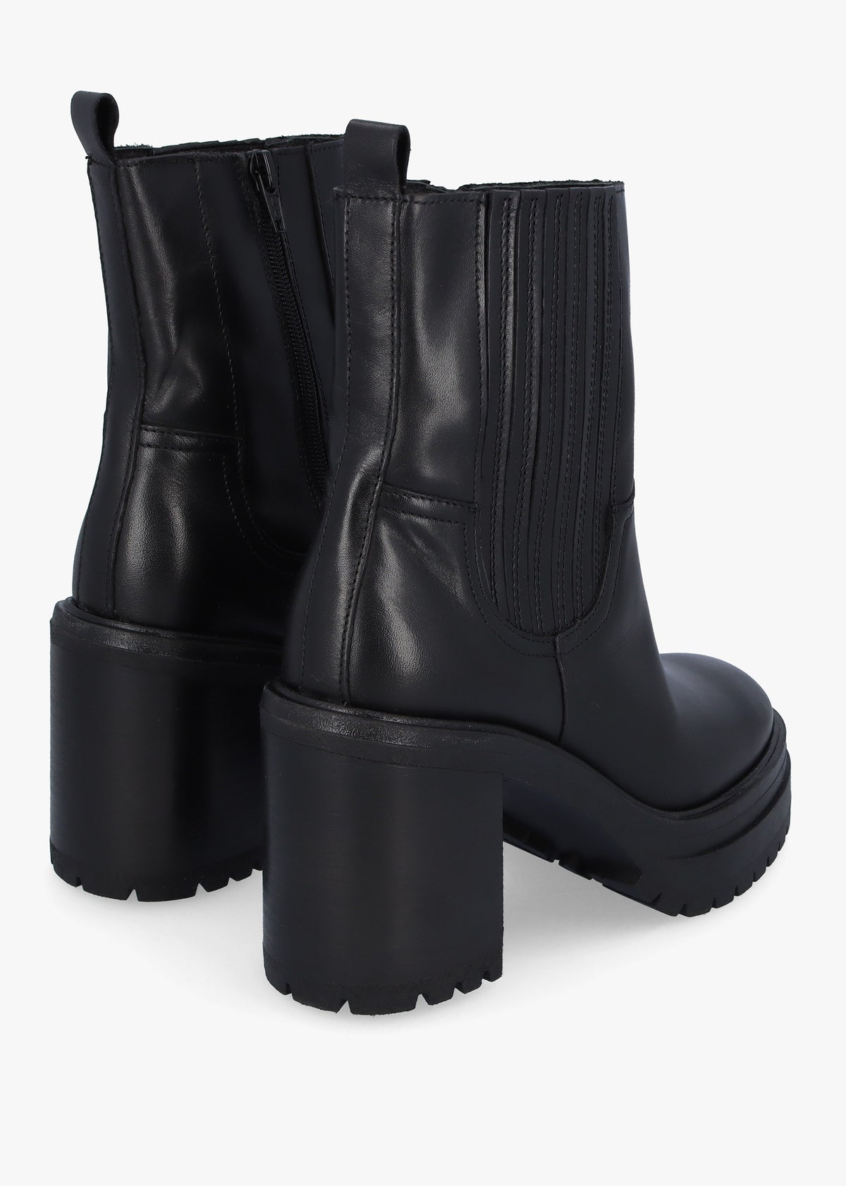 Bolton Black Leather Platform Block Heel Chelsea Boots