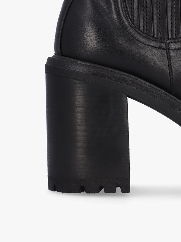 Bolton Black Leather Platform Block Heel Chelsea Boots