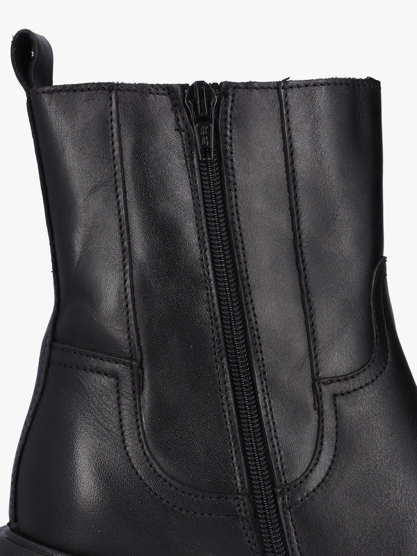 Bolton Black Leather Platform Block Heel Chelsea Boots