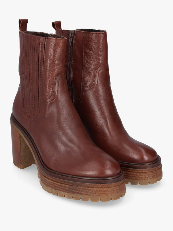 Bolton Brown Leather Platform Block Heel Chelsea Boots