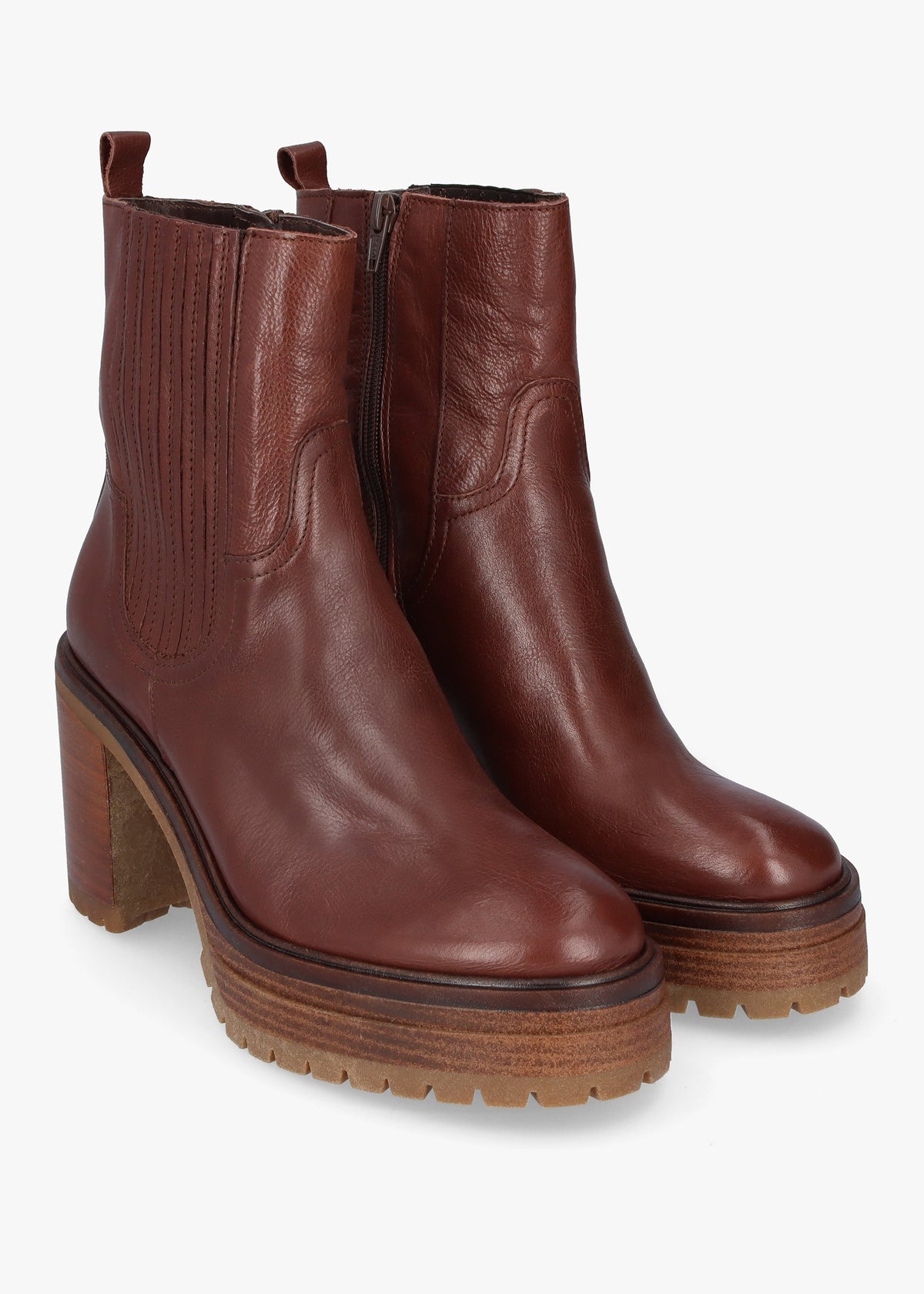 Bolton Brown Leather Platform Block Heel Chelsea Boots