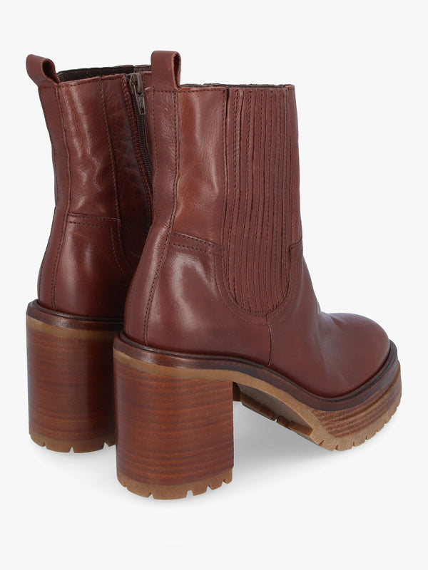 Bolton Brown Leather Platform Block Heel Chelsea Boots