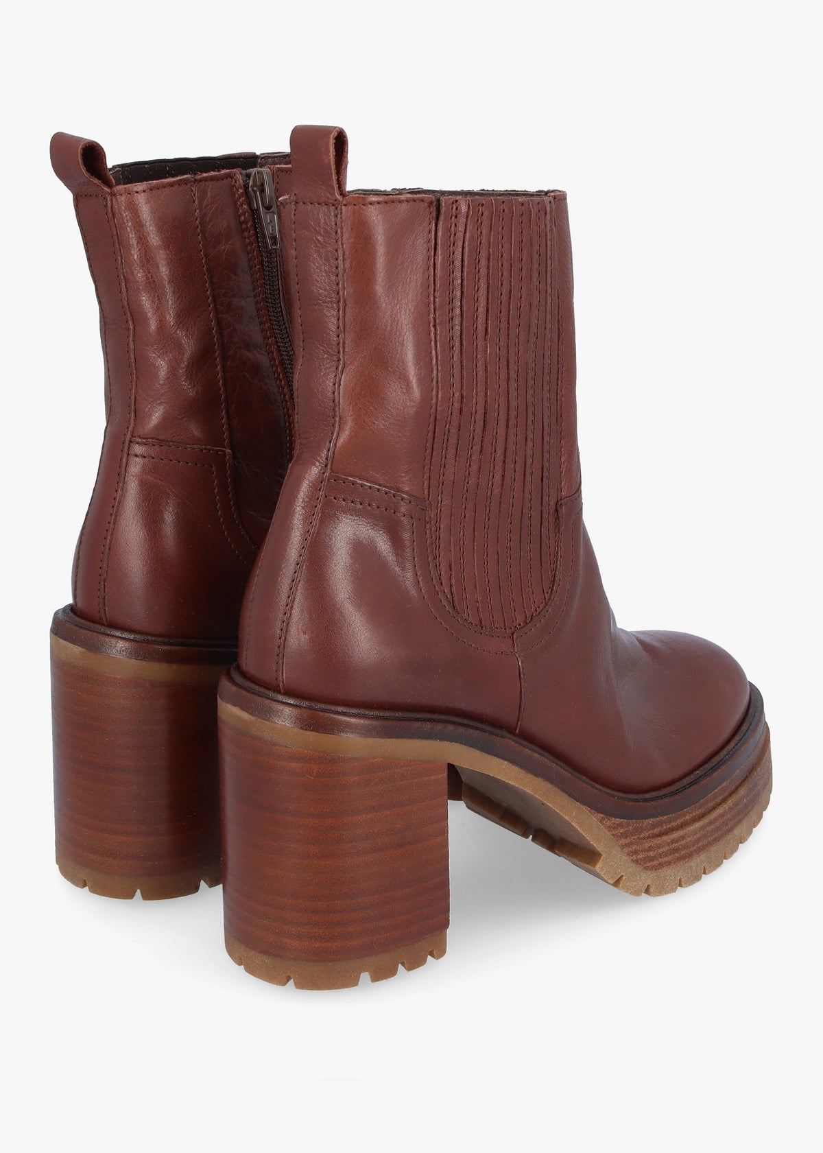 Bolton Brown Leather Platform Block Heel Chelsea Boots