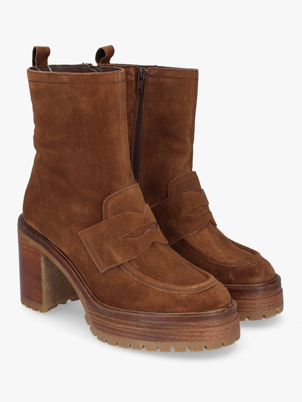 Carthage Tan Suede Platform Block Heel Ankle Boots