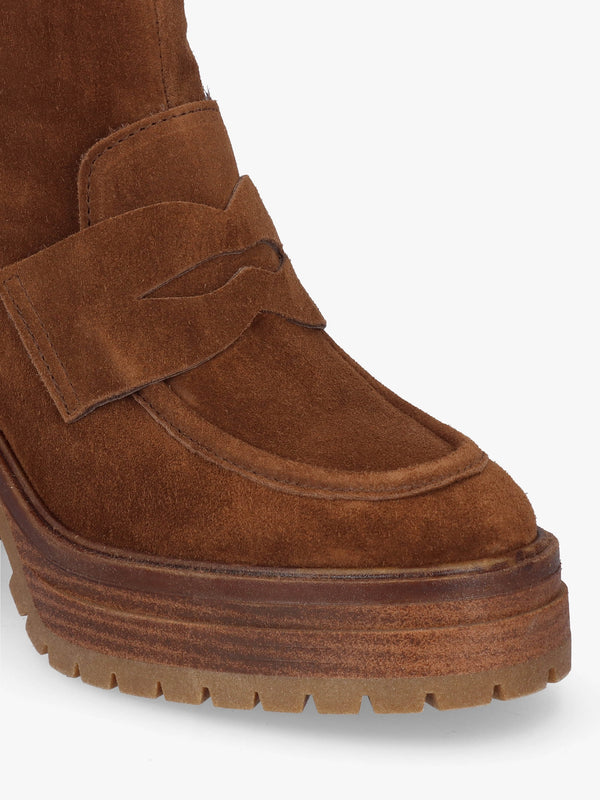 Carthage Tan Suede Platform Block Heel Ankle Boots