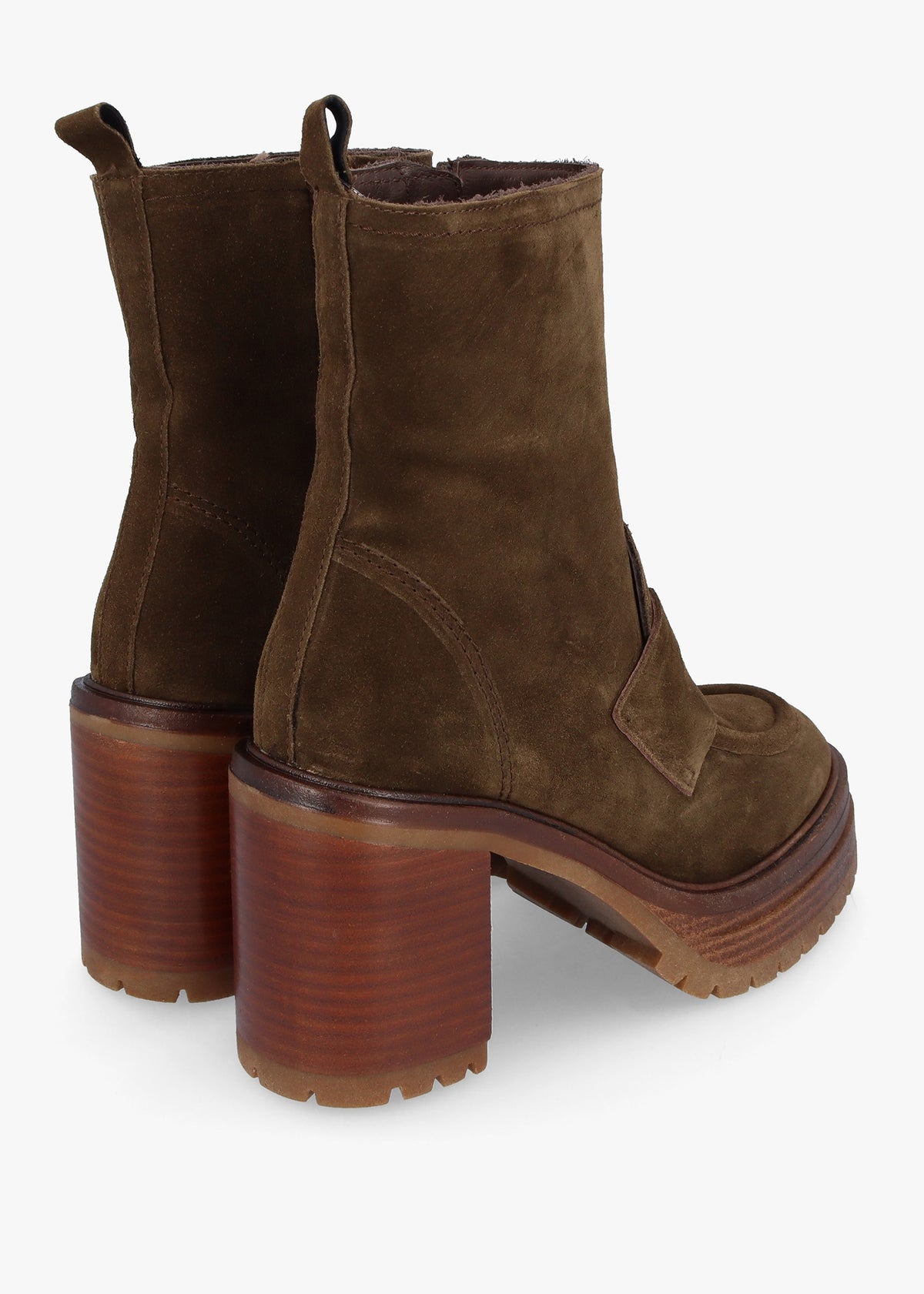 Carthage Khaki Suede Platform Block Heel Ankle Boots