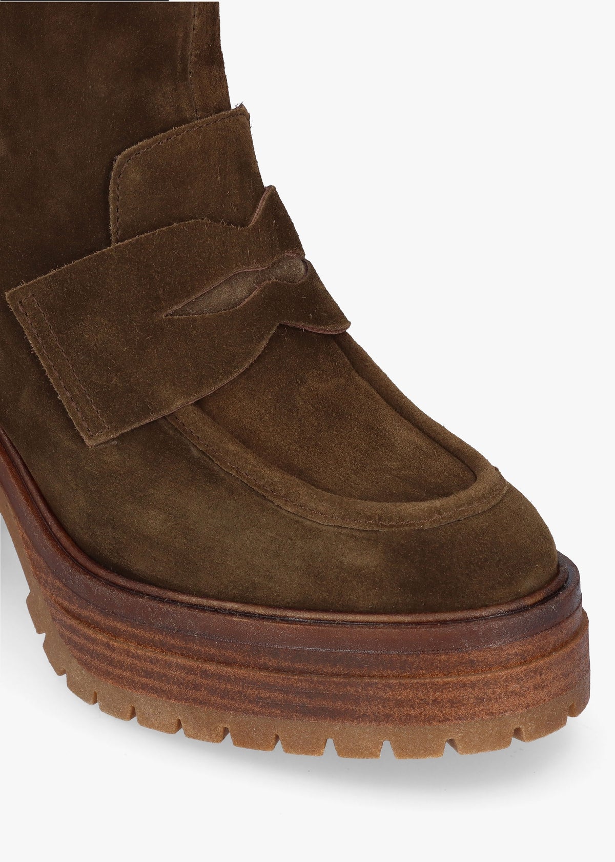 Carthage Khaki Suede Platform Block Heel Ankle Boots