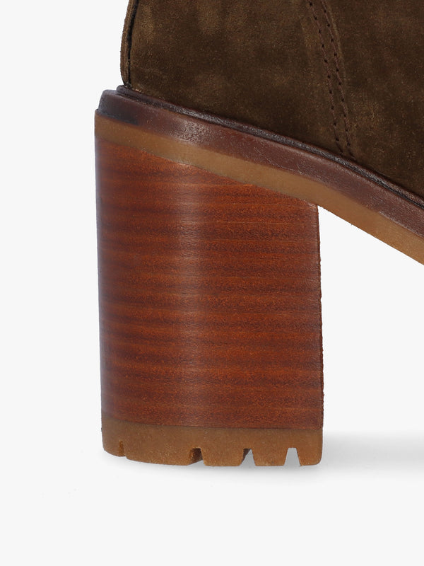Carthage Khaki Suede Platform Block Heel Ankle Boots
