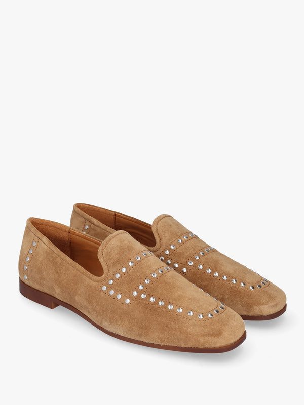 Irvine Beige Suede Studded Loafers