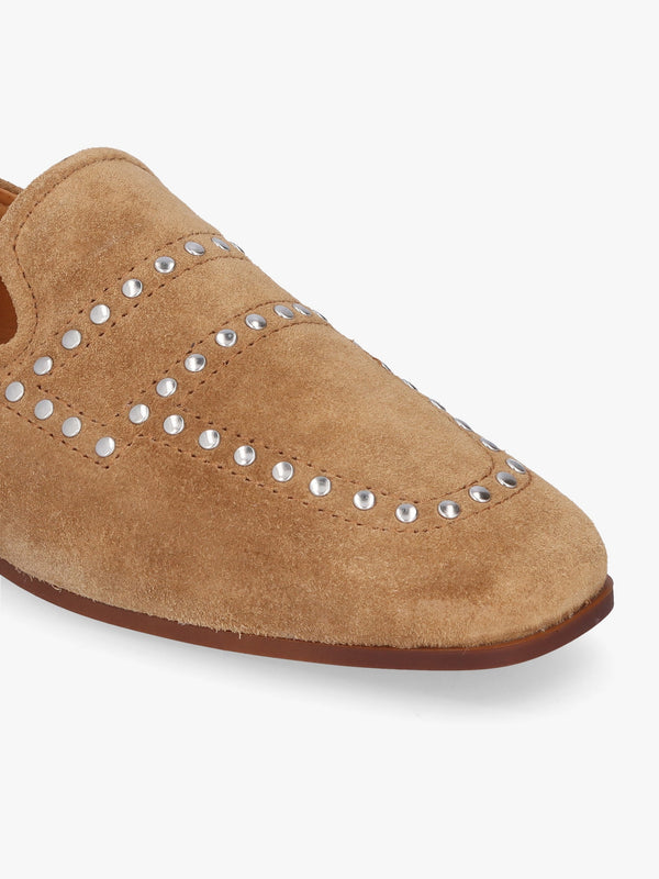 Irvine Beige Suede Studded Loafers