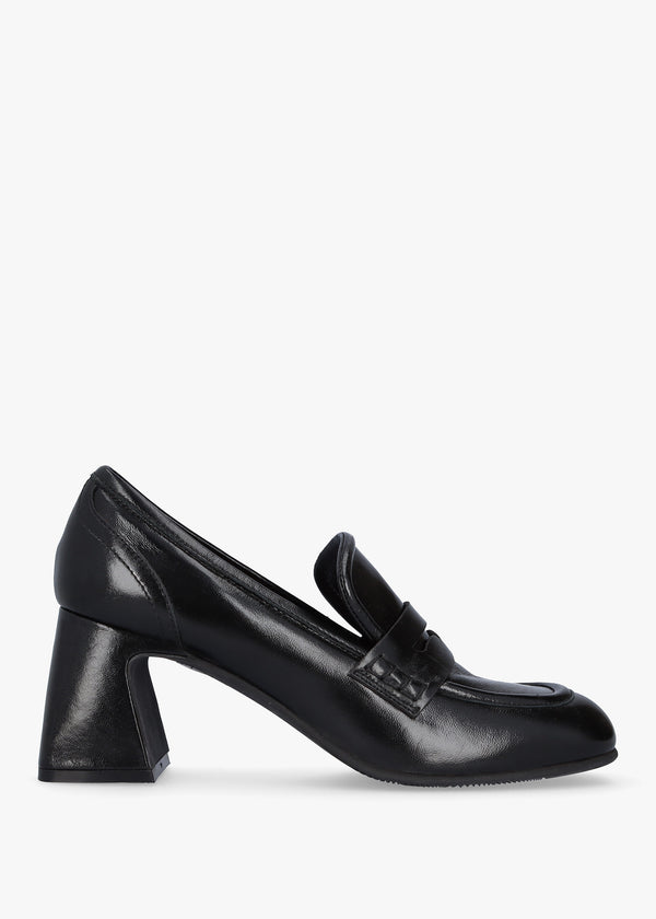 Mirror Black Patent Leather Heeled Loafers