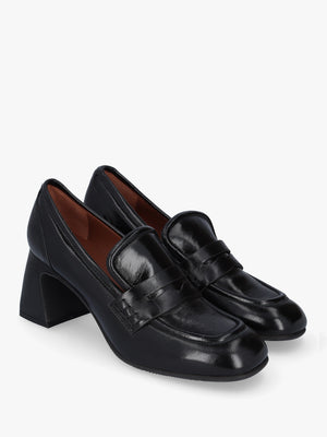 Mirror Black Patent Leather Heeled Loafers