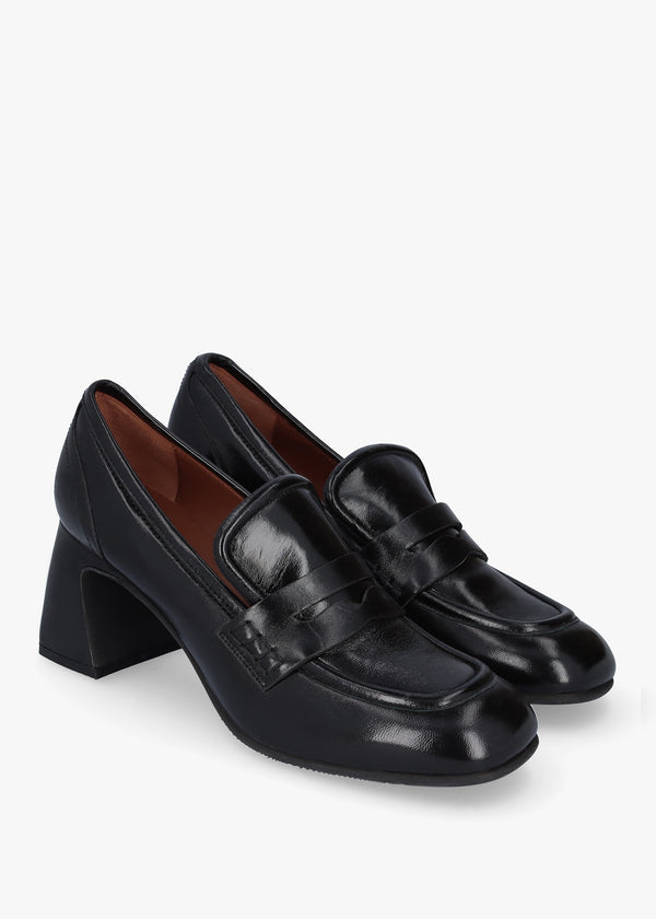 Mirror Black Patent Leather Heeled Loafers