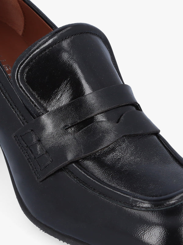Mirror Black Patent Leather Heeled Loafers