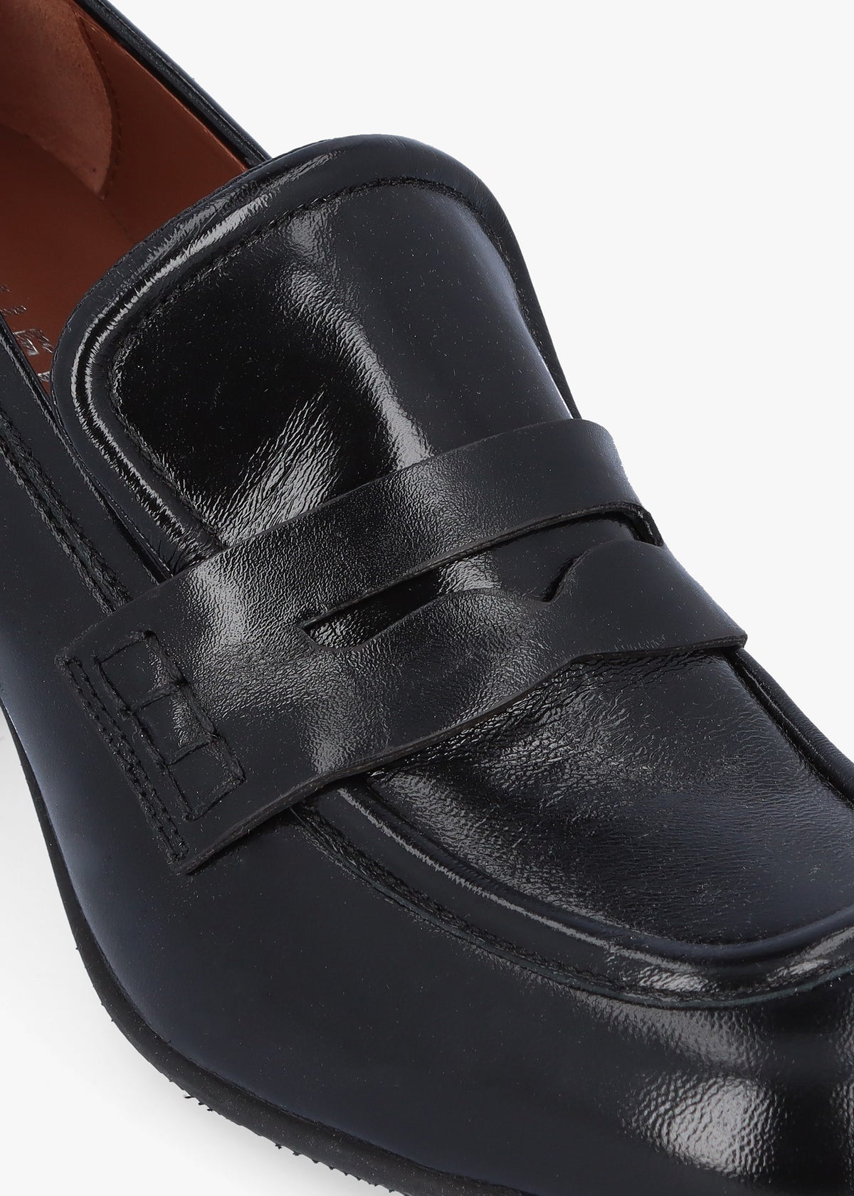 Mirror Black Patent Leather Heeled Loafers