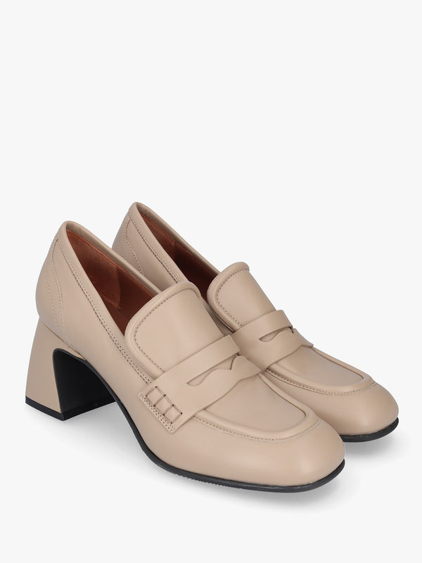 Mirror Taupe Leather Heeled Loafers