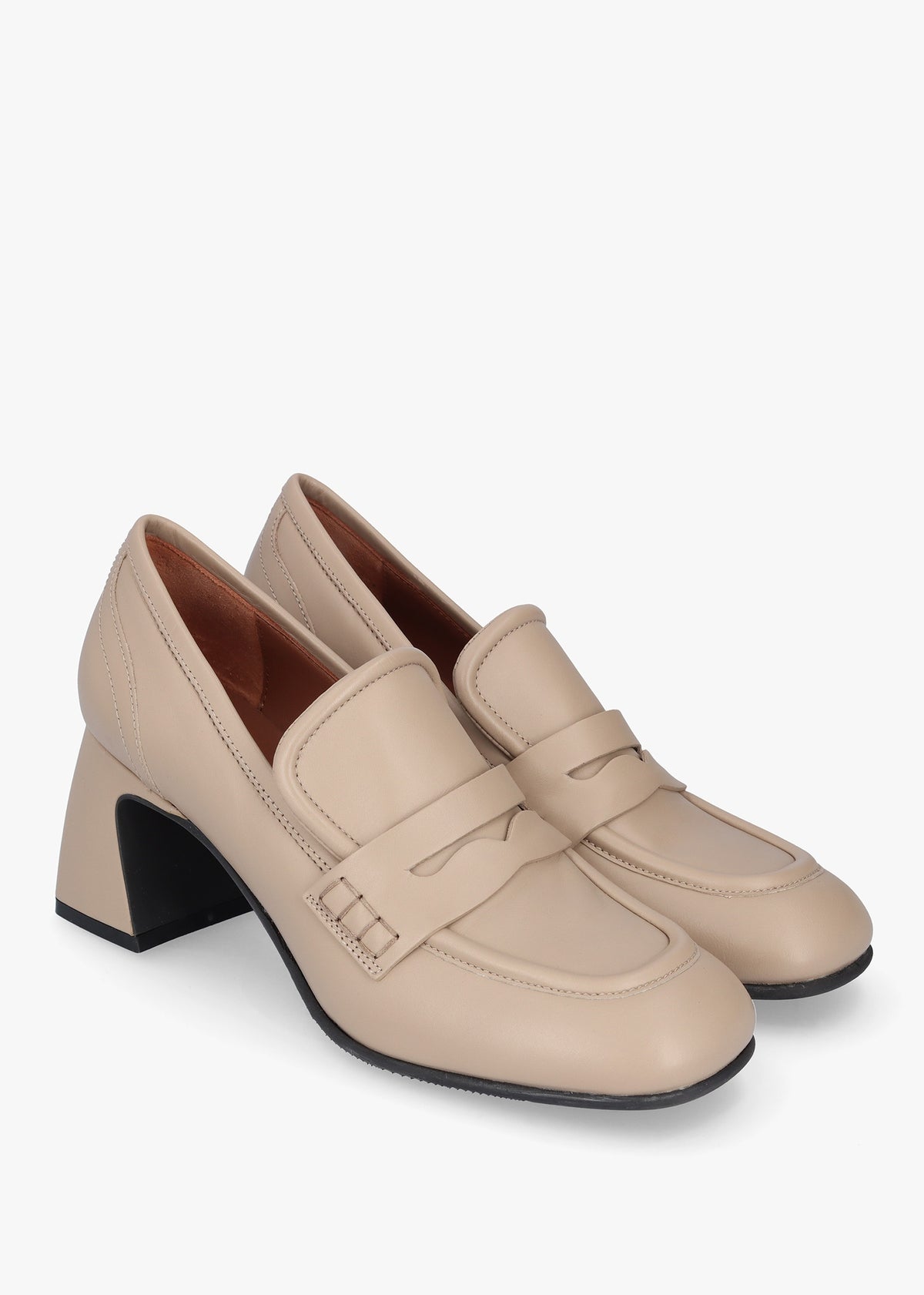 Mirror Taupe Leather Heeled Loafers