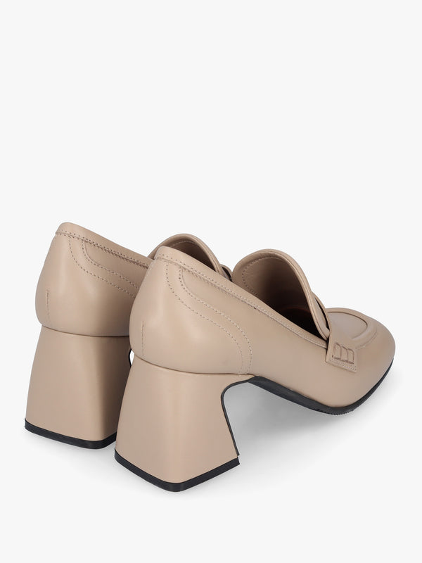 Mirror Taupe Leather Heeled Loafers
