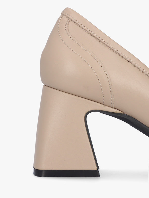 Mirror Taupe Leather Heeled Loafers