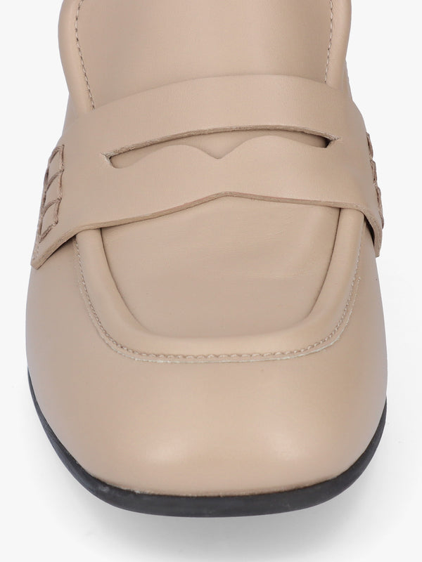 Mirror Taupe Leather Heeled Loafers