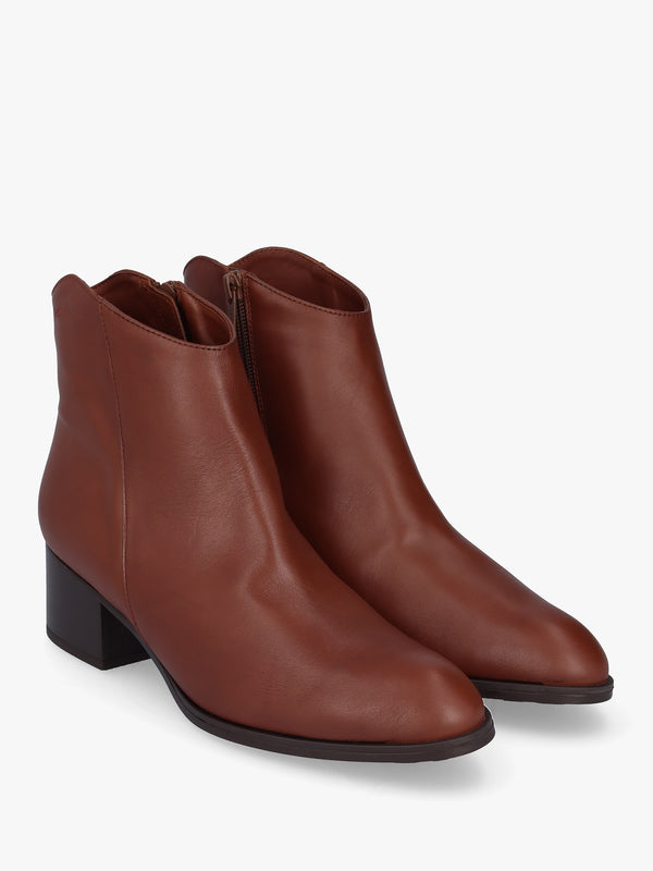 Triton Brown Leather Block Heel Ankle Boots