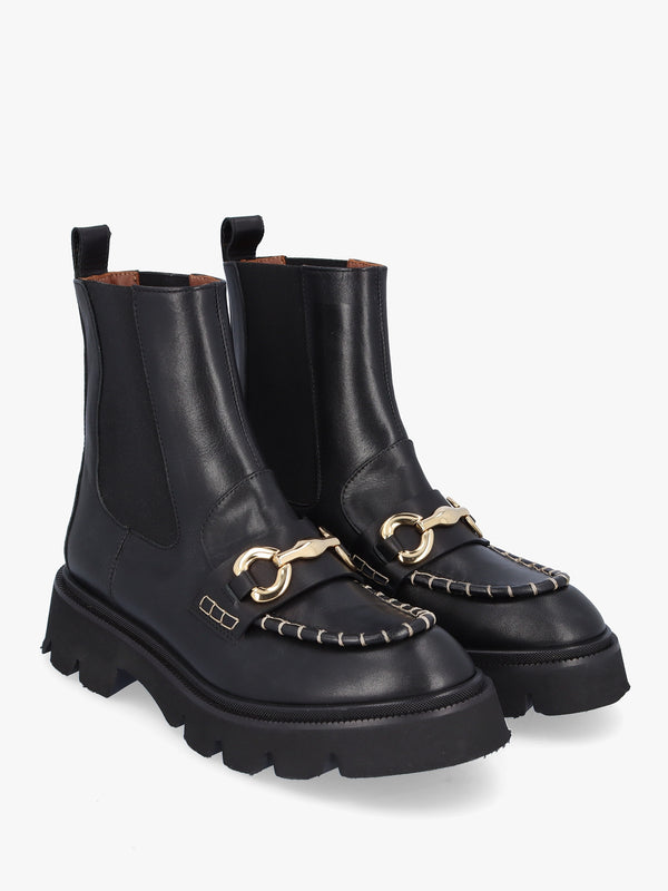 Clarity Black Leather Chunky Ankle Boots