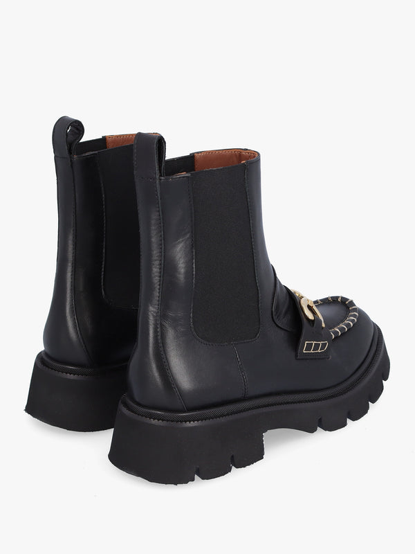 Clarity Black Leather Chunky Ankle Boots
