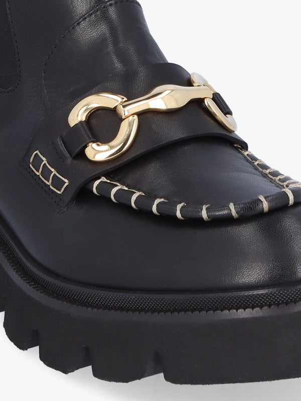 Clarity Black Leather Chunky Ankle Boots