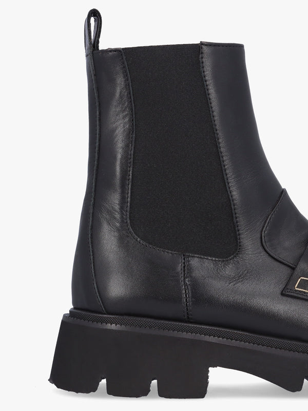 Clarity Black Leather Chunky Ankle Boots