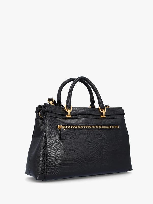 Sestri Luxury Black Reptile Satchel Bag