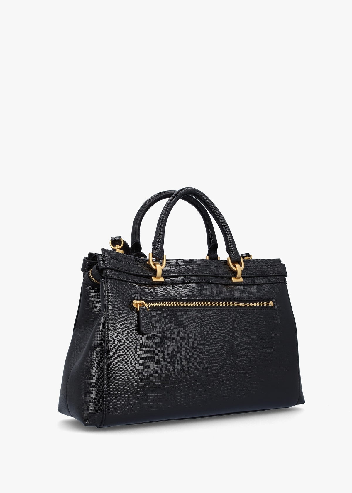 Sestri Luxury Black Reptile Satchel Bag