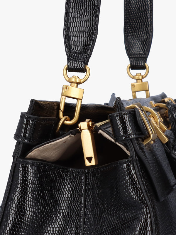 Sestri Luxury Black Reptile Satchel Bag