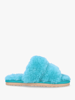 Two Stripes Blue Sheepskin Slippers