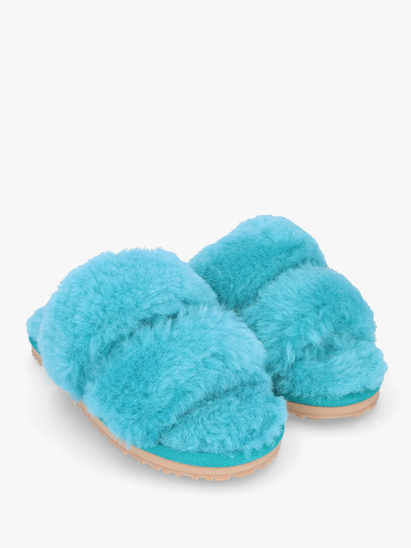 Two Stripes Blue Sheepskin Slippers