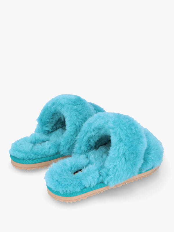 Two Stripes Blue Sheepskin Slippers