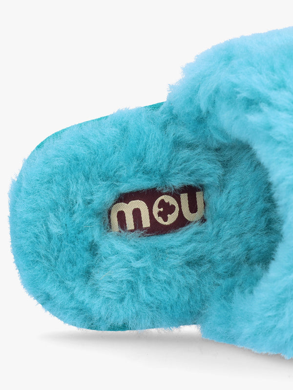 Two Stripes Blue Sheepskin Slippers