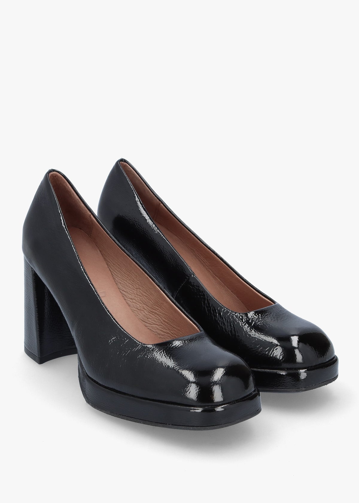Captain Black Patent Leather Chunky Court Shoes