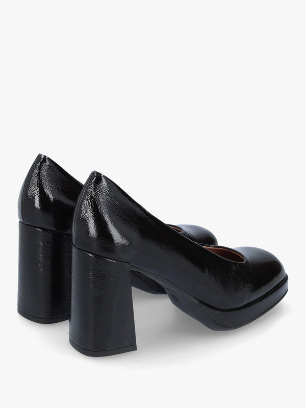 Captain Black Patent Leather Chunky Court Shoes