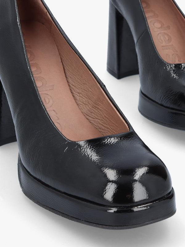 Captain Black Patent Leather Chunky Court Shoes