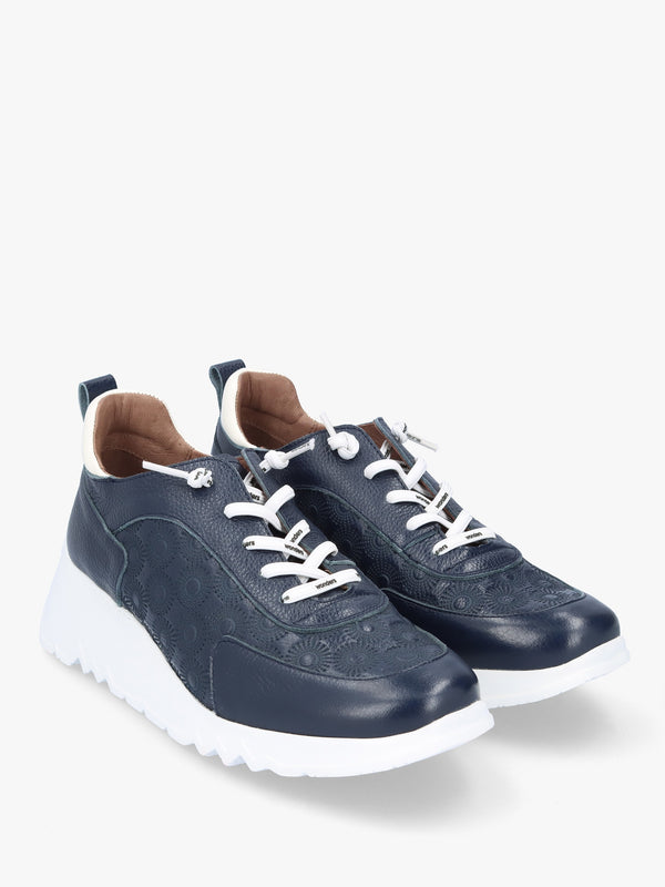 Eleven Navy Leather Wedge Trainers