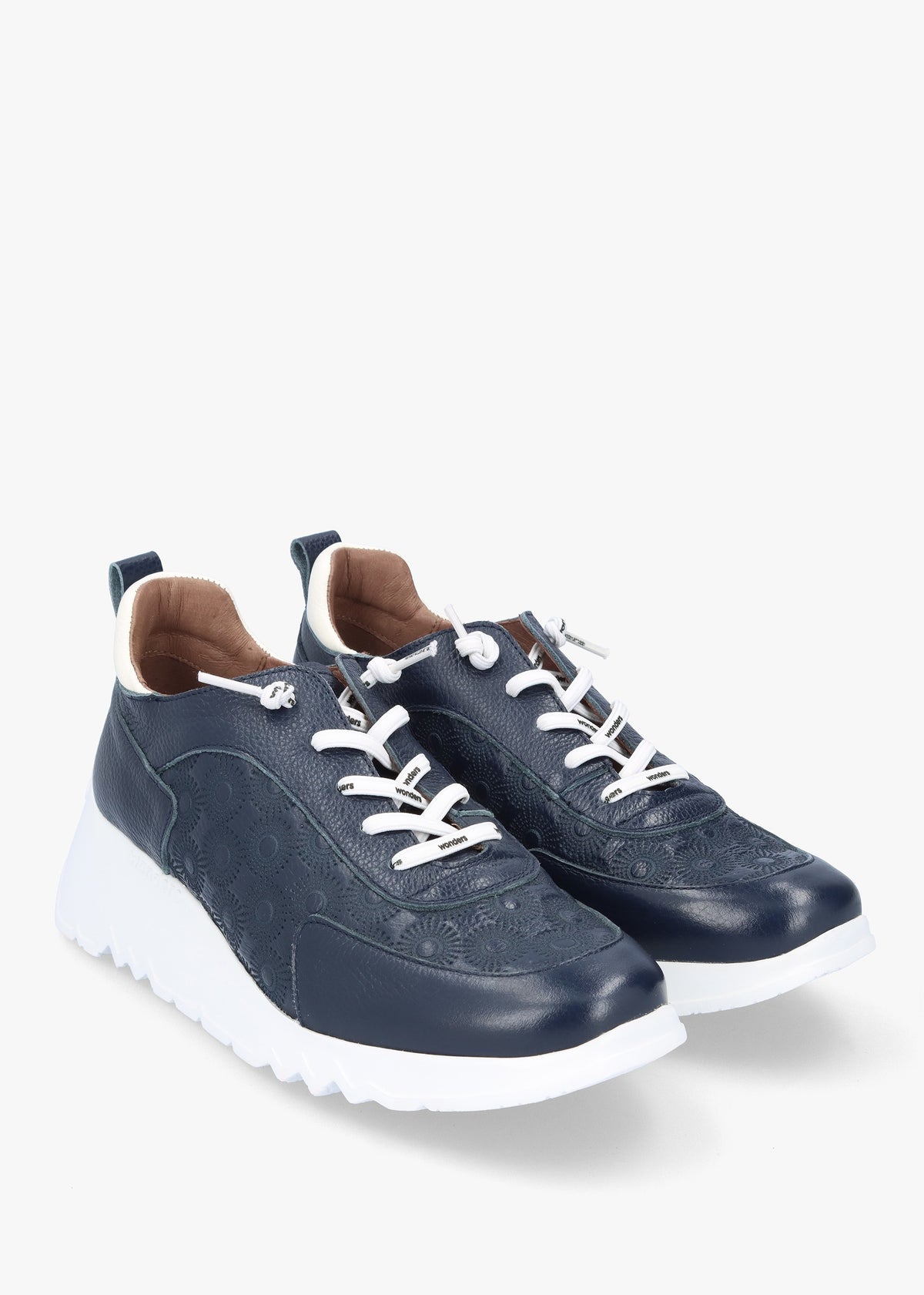 Eleven Navy Leather Wedge Trainers