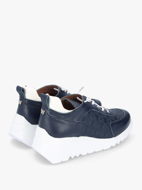 Eleven Navy Leather Wedge Trainers