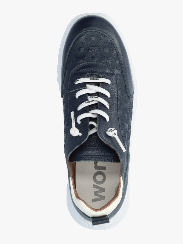 Eleven Navy Leather Wedge Trainers