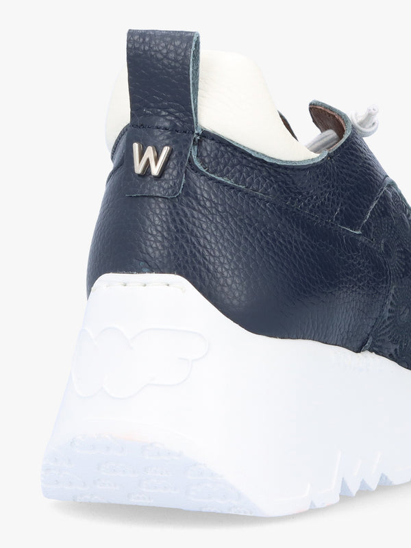 Eleven Navy Leather Wedge Trainers