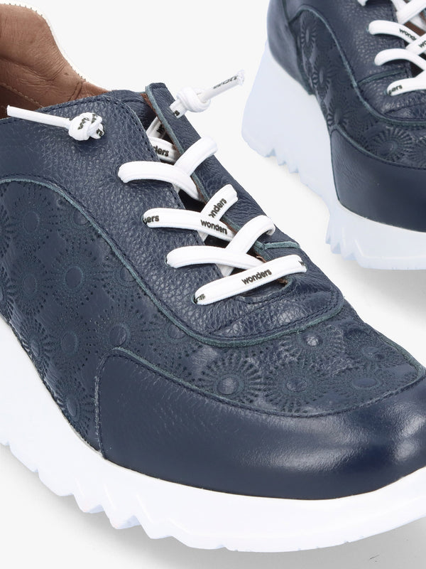 Eleven Navy Leather Wedge Trainers