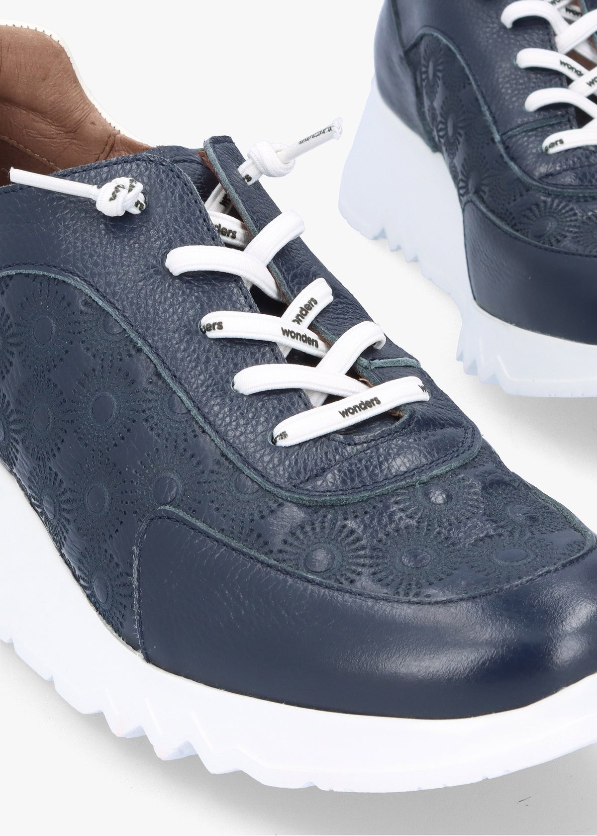 Eleven Navy Leather Wedge Trainers